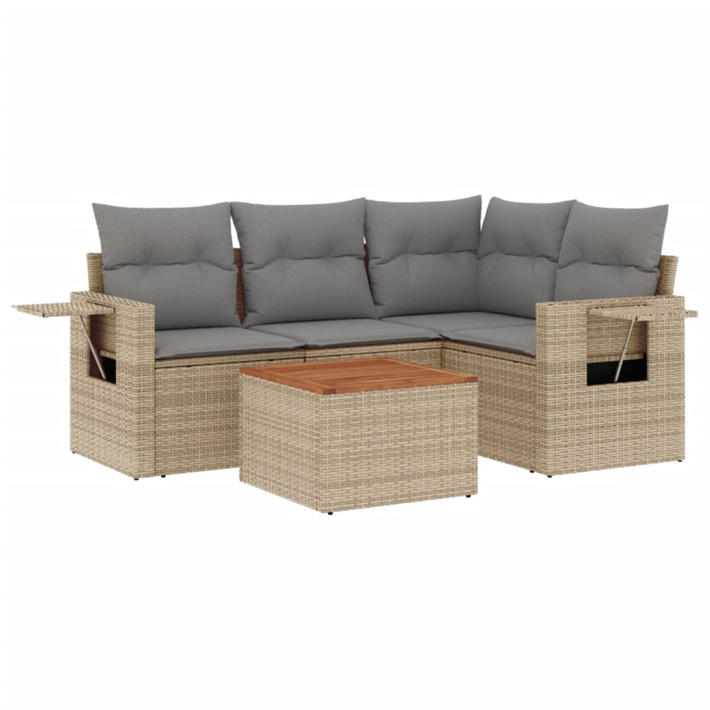 Set Divano da Giardino 5 pz con Cuscini Beige in Polyrattan - homemem39