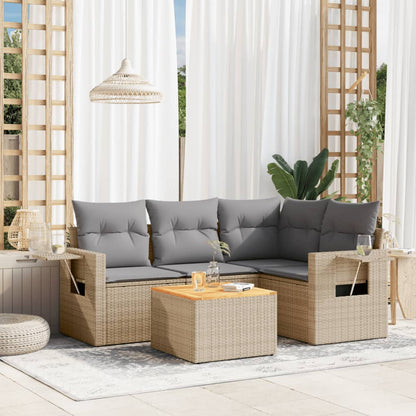 Set Divano da Giardino 5 pz con Cuscini Beige in Polyrattan - homemem39