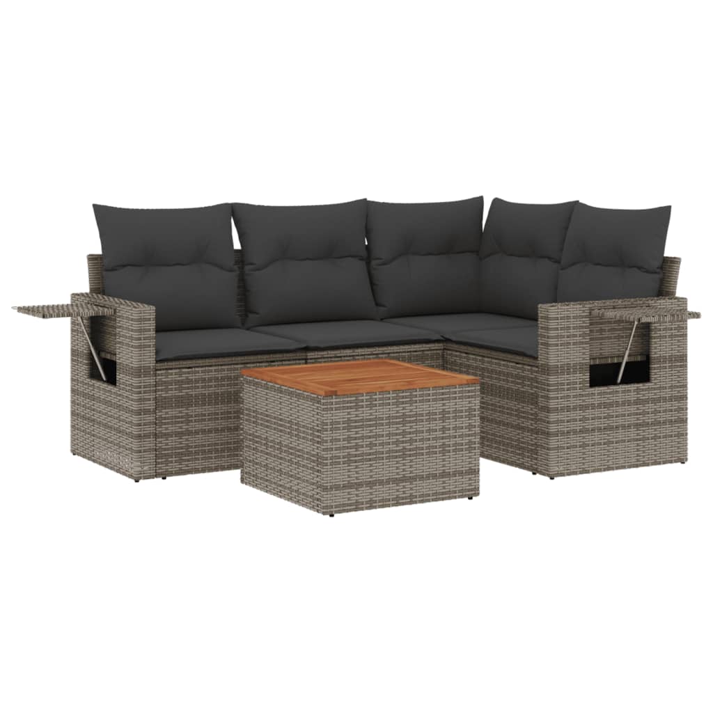 Set Divano da Giardino 5 pz con Cuscini Grigio in Polyrattan - homemem39