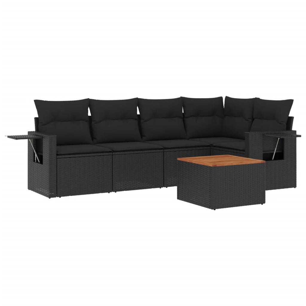 Set Divano da Giardino 6 pz con Cuscini Nero in Polyrattan - homemem39