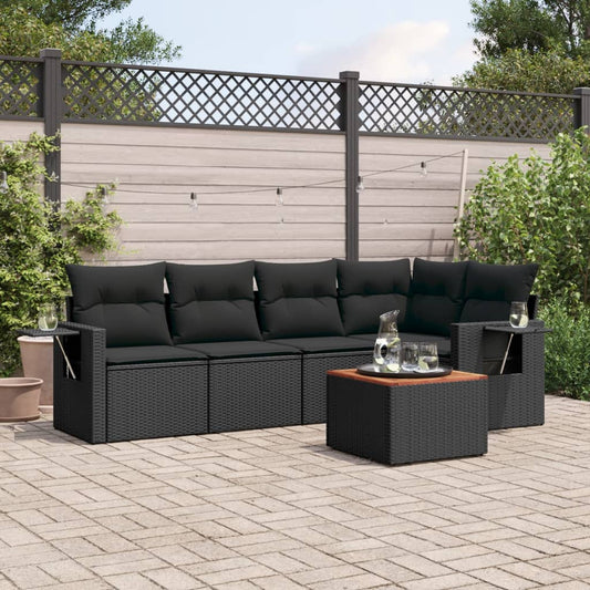 Set Divano da Giardino 6 pz con Cuscini Nero in Polyrattan - homemem39