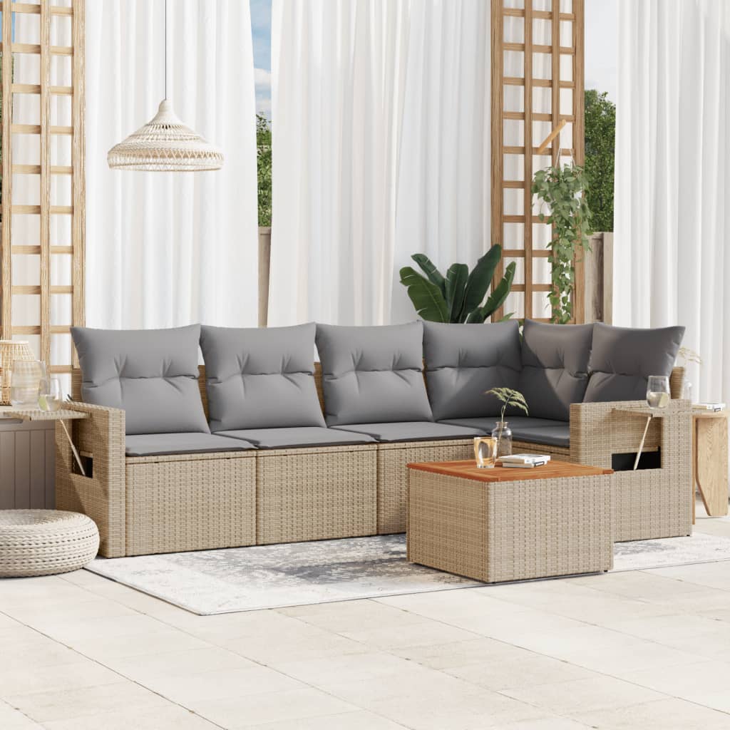 Set Divano da Giardino 6 pz con Cuscini Beige in Polyrattan - homemem39