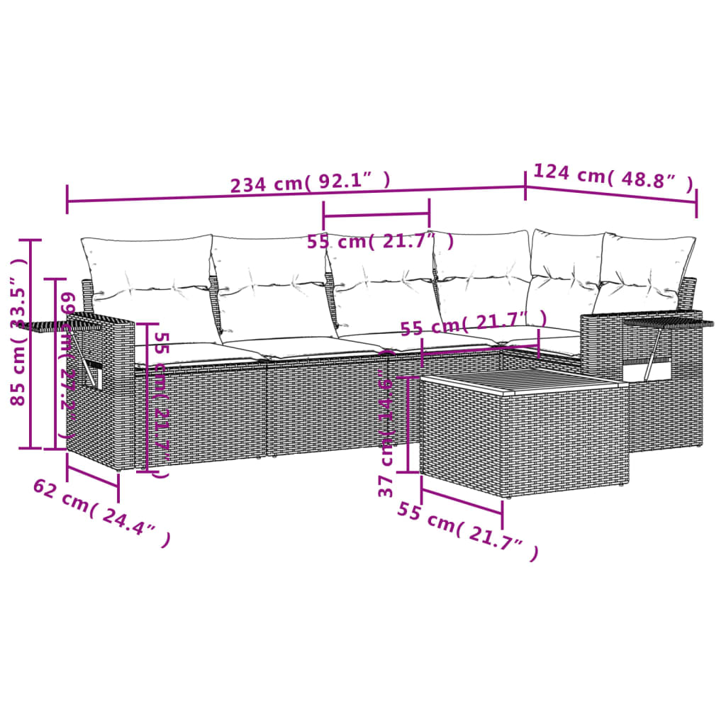 Set Divano da Giardino 6 pz con Cuscini Grigio in Polyrattan - homemem39