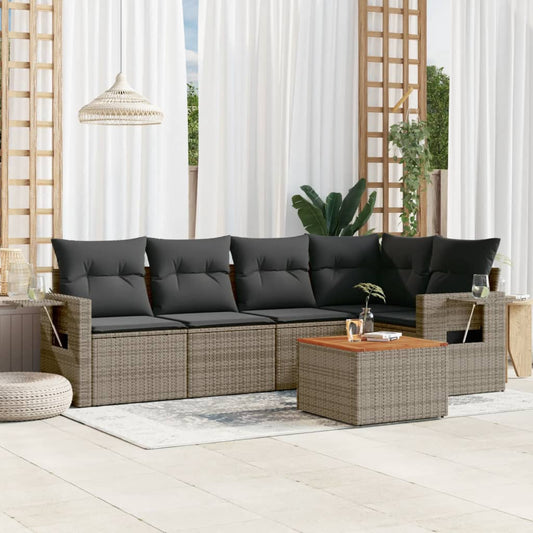 Set Divano da Giardino 6 pz con Cuscini Grigio in Polyrattan - homemem39