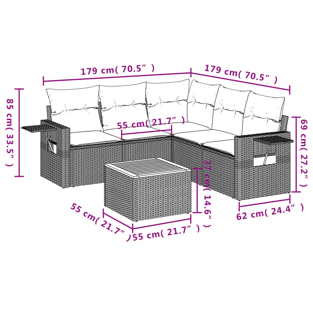 Set Divano da Giardino 6 pz con Cuscini Nero in Polyrattan - homemem39