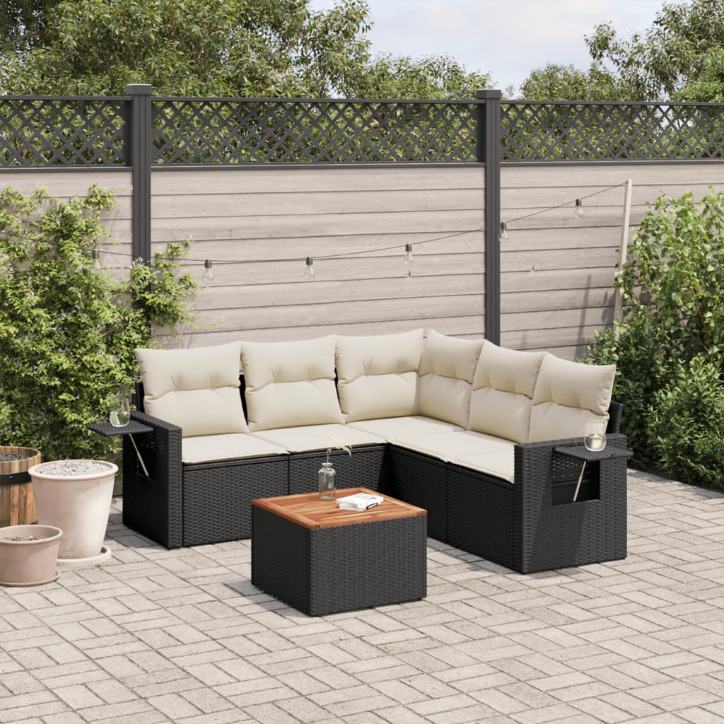 Set Divano da Giardino 6 pz con Cuscini Nero in Polyrattan - homemem39