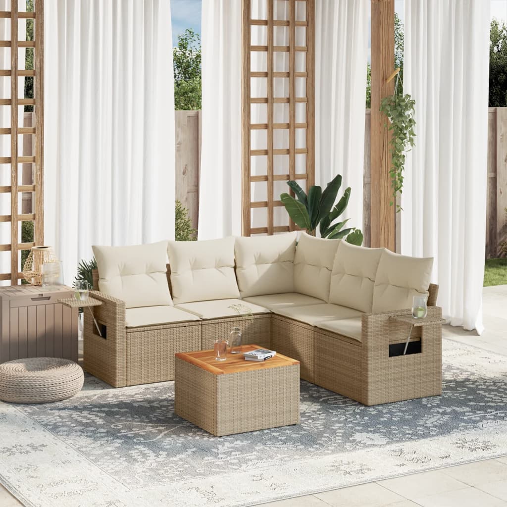 Set Divano da Giardino 6 pz con Cuscini Beige in Polyrattan - homemem39