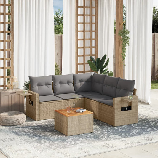 Set Divano da Giardino 6 pz con Cuscini Beige in Polyrattan - homemem39