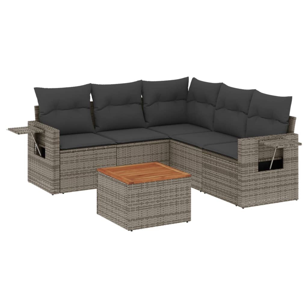 Set Divano da Giardino 6 pz con Cuscini Grigio in Polyrattan - homemem39