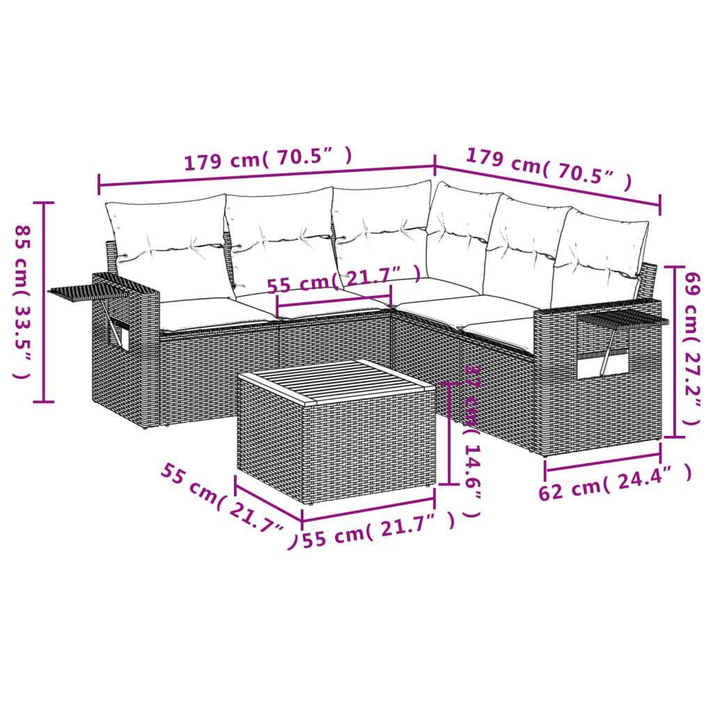 Set Divano da Giardino 6 pz con Cuscini Grigio in Polyrattan - homemem39