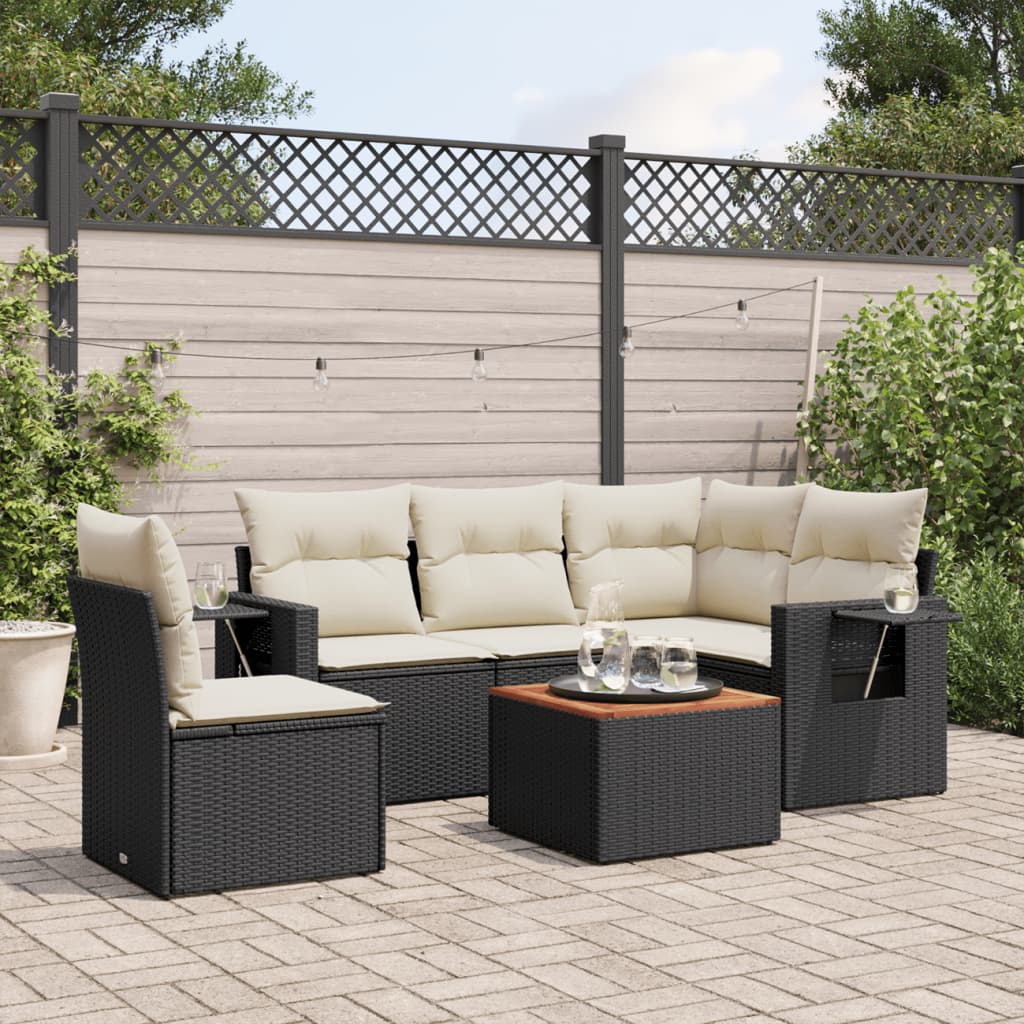 Set Divano da Giardino 6 pz con Cuscini Nero in Polyrattan - homemem39