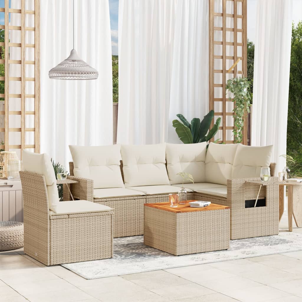 Set Divano da Giardino 6 pz con Cuscini Beige in Polyrattan - homemem39