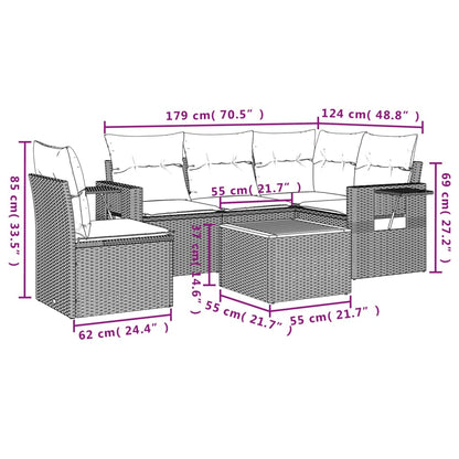 Set Divano da Giardino 6 pz con Cuscini Grigio in Polyrattan - homemem39