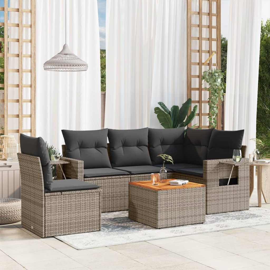 Set Divano da Giardino 6 pz con Cuscini Grigio in Polyrattan - homemem39