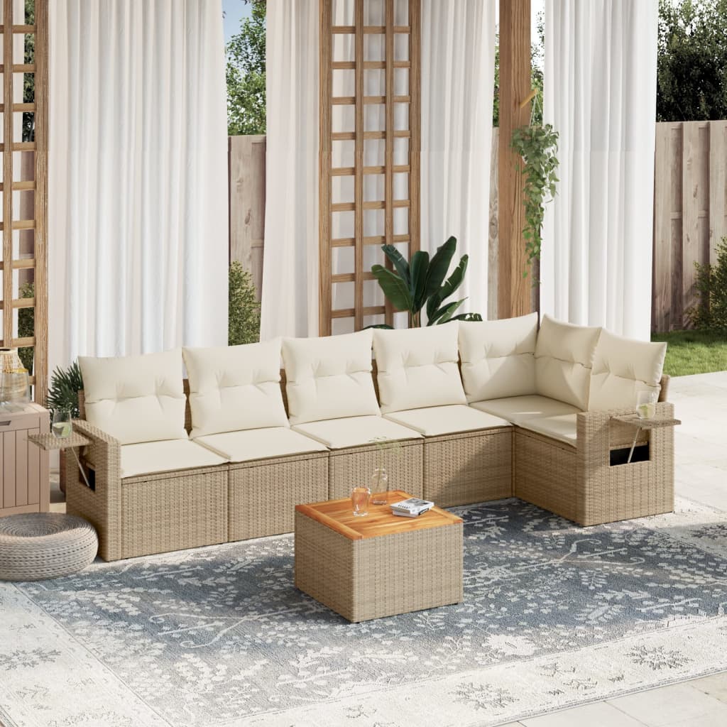 Set Divani da Giardino 7 pz con Cuscini Beige in Polyrattan - homemem39