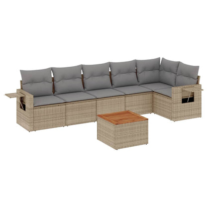 Set Divani da Giardino 7 pz con Cuscini Beige in Polyrattan - homemem39