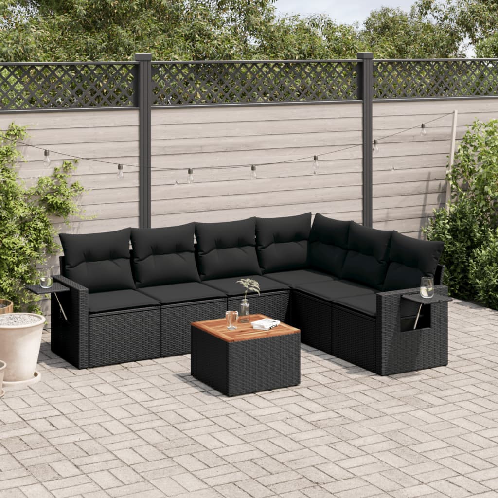 Set Divani da Giardino con Cuscini 7pz Nero Polyrattan - homemem39