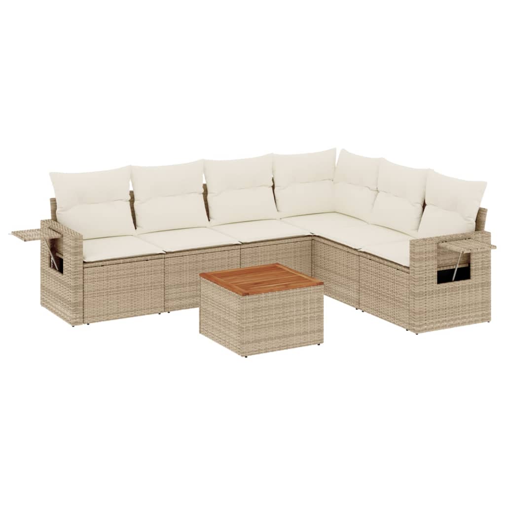 Set Divani da Giardino 7 pz con Cuscini Beige in Polyrattan - homemem39