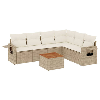 Set Divani da Giardino 7 pz con Cuscini Beige in Polyrattan - homemem39