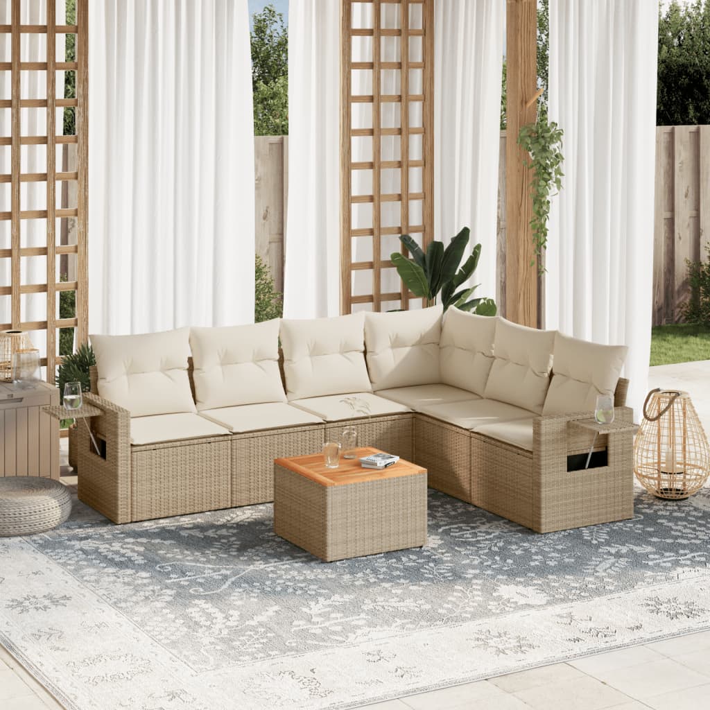 Set Divani da Giardino 7 pz con Cuscini Beige in Polyrattan - homemem39