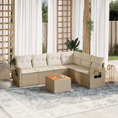 Set Divani da Giardino 7 pz con Cuscini Beige in Polyrattan - homemem39