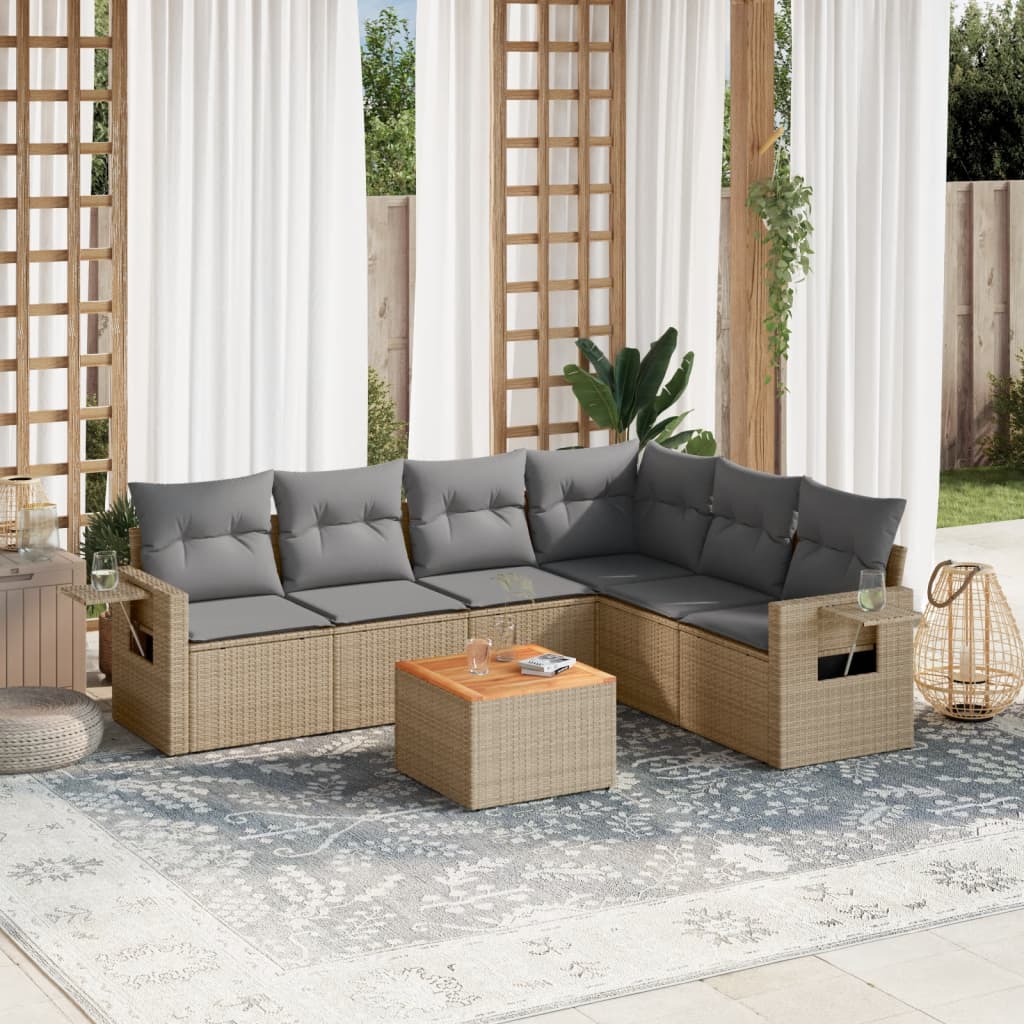 Set Divani da Giardino 7 pz con Cuscini Beige in Polyrattan - homemem39