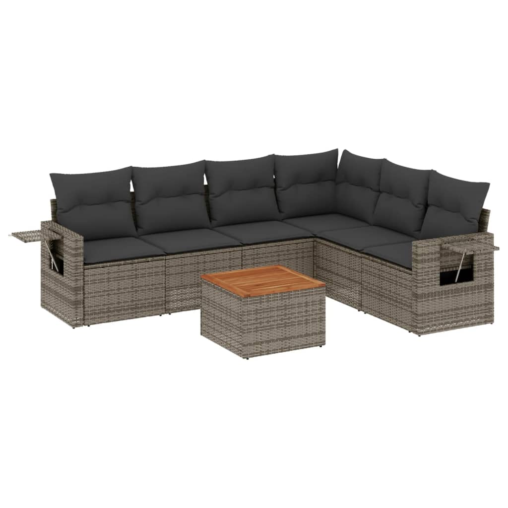 Set Divani da Giardino 7 pz con Cuscini Grigio in Polyrattan - homemem39