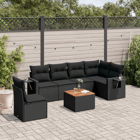 Set Divani da Giardino con Cuscini 7pz Nero Polyrattan - homemem39