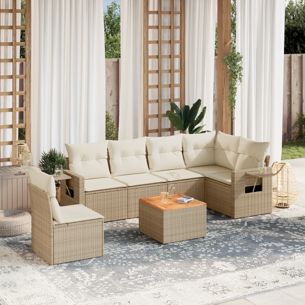 Set Divani da Giardino 7 pz con Cuscini Beige in Polyrattan - homemem39