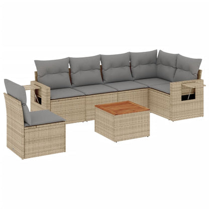 Set Divani da Giardino 7 pz con Cuscini Beige in Polyrattan