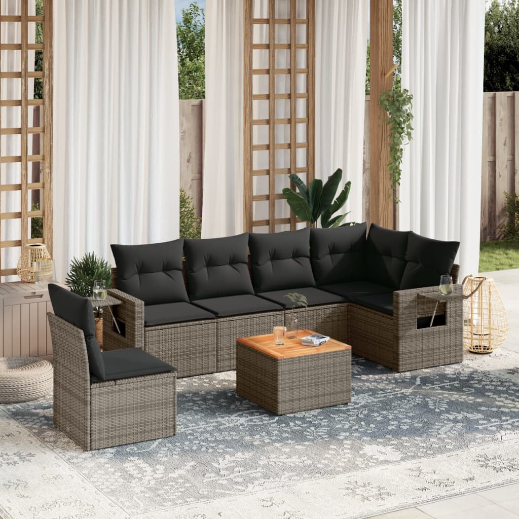 Set Divani da Giardino 7 pz con Cuscini Grigio in Polyrattan - homemem39