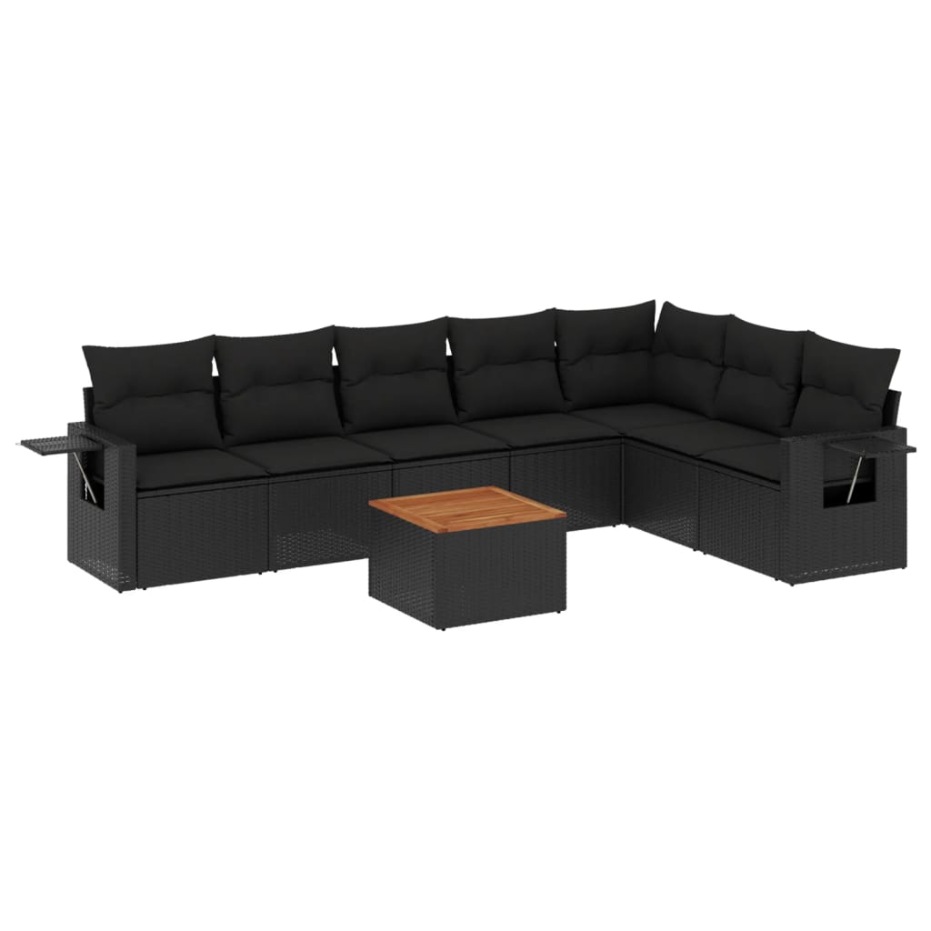 Set Divani da Giardino con Cuscini 8 pz Nero in Polyrattan - homemem39