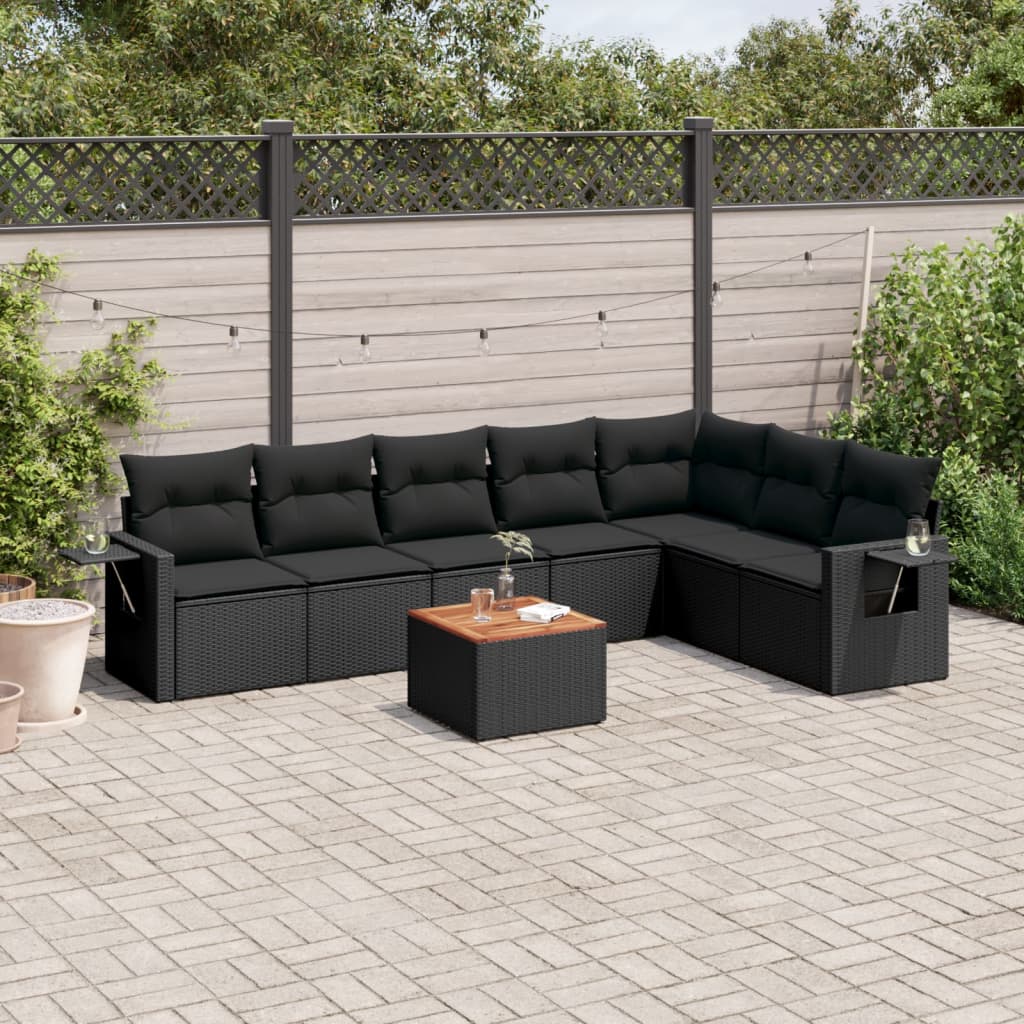 Set Divani da Giardino con Cuscini 8 pz Nero in Polyrattan - homemem39