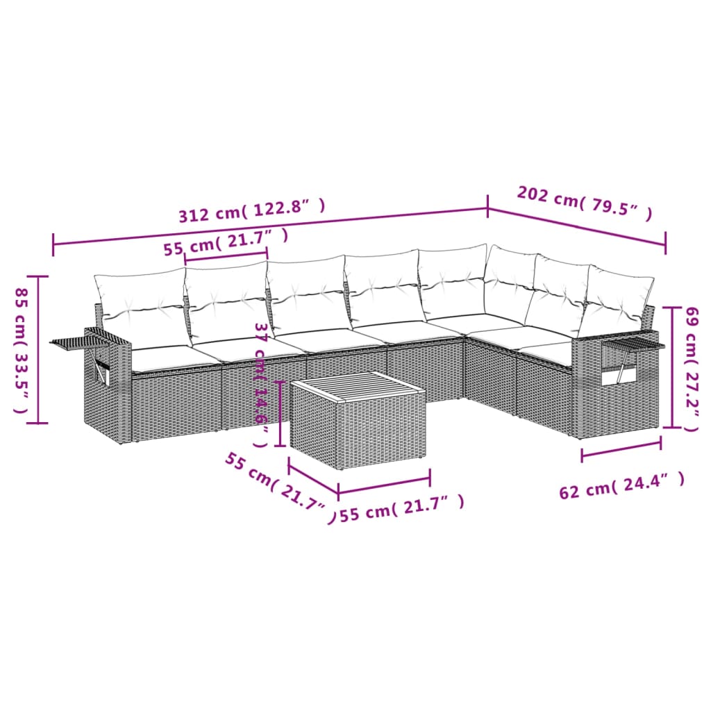 Set Divani da Giardino con Cuscini 8 pz Nero in Polyrattan - homemem39