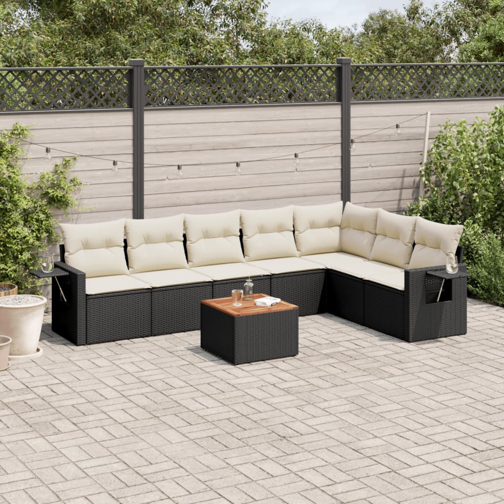 Set Divani da Giardino con Cuscini 8 pz Nero in Polyrattan - homemem39