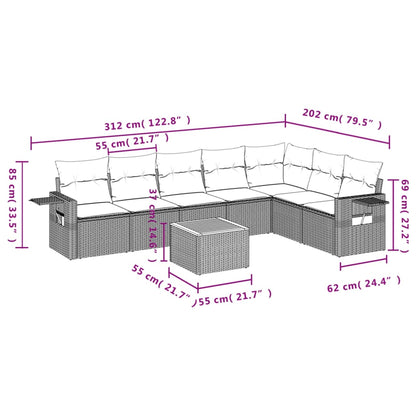 Set Divano da Giardino 8 pz con Cuscini Grigio in Polyrattan