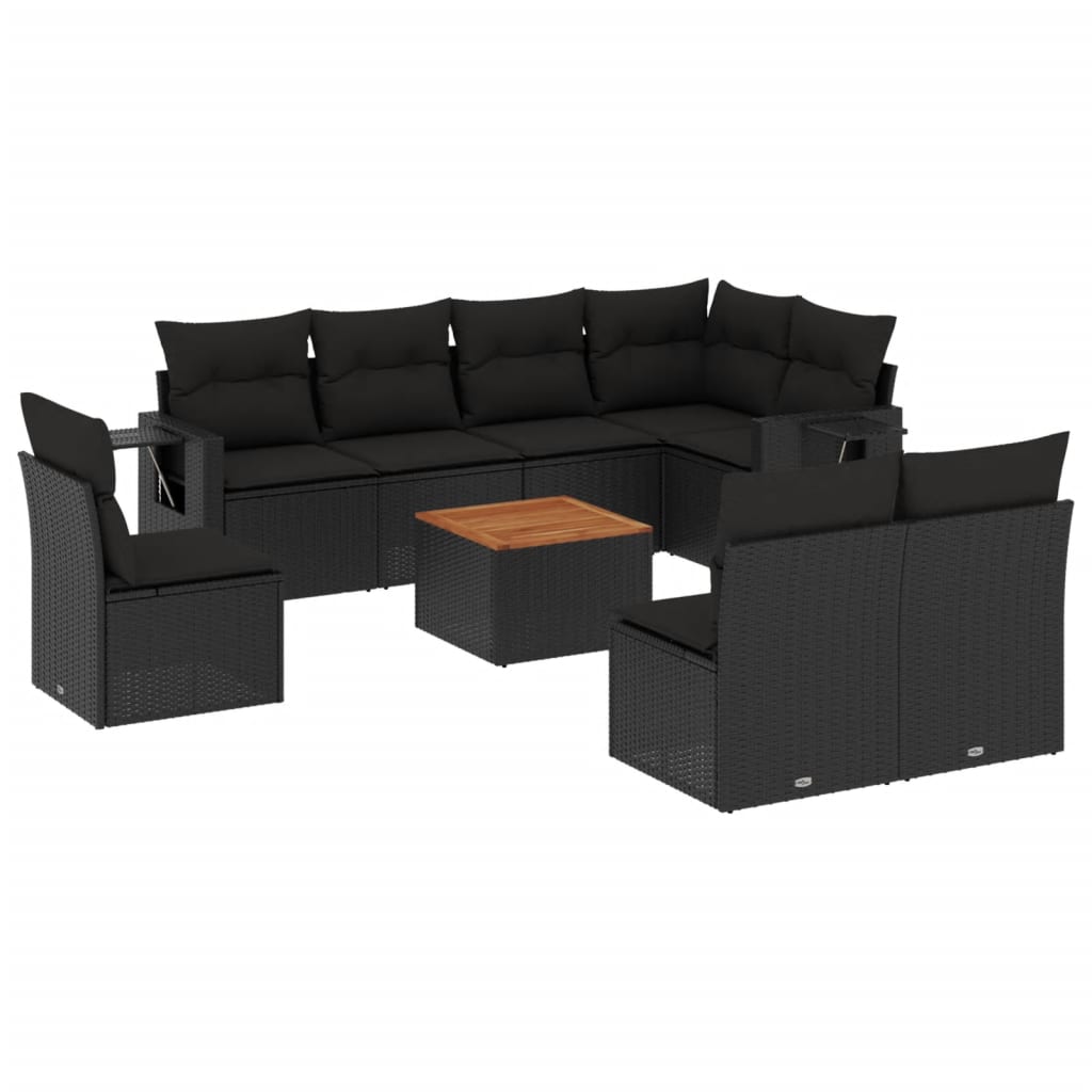 Set Divani da Giardino 9 pz con Cuscini Nero in Polyrattan - homemem39