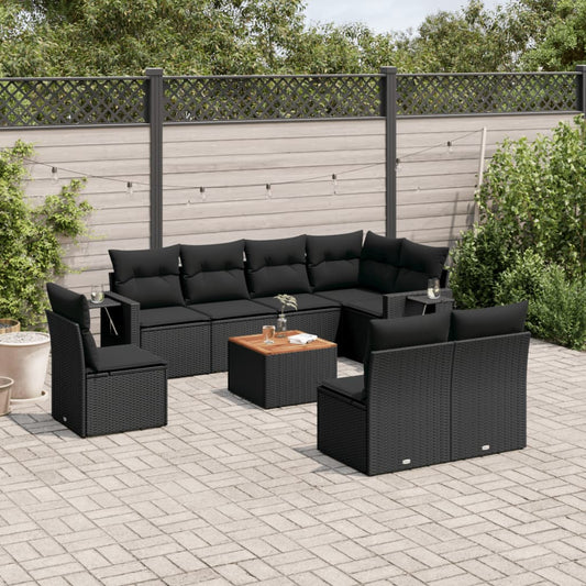 Set Divani da Giardino 9 pz con Cuscini Nero in Polyrattan - homemem39