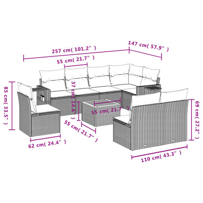 Set Divani da Giardino 9 pz con Cuscini Nero in Polyrattan - homemem39