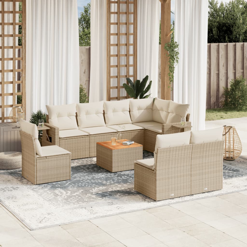 Set Divano da Giardino 9 pz con Cuscini Beige in Polyrattan - homemem39