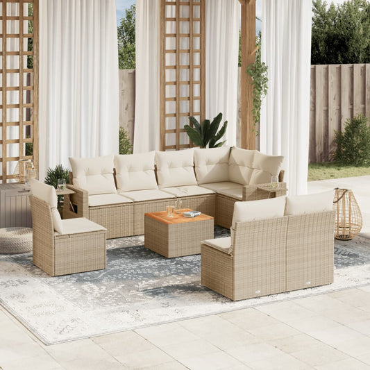 Set Divano da Giardino 9 pz con Cuscini Beige in Polyrattan - homemem39