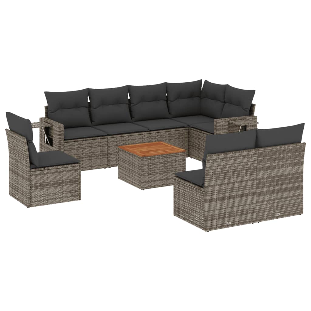 Set Divano da Giardino 9 pz con Cuscini Grigio in Polyrattan - homemem39