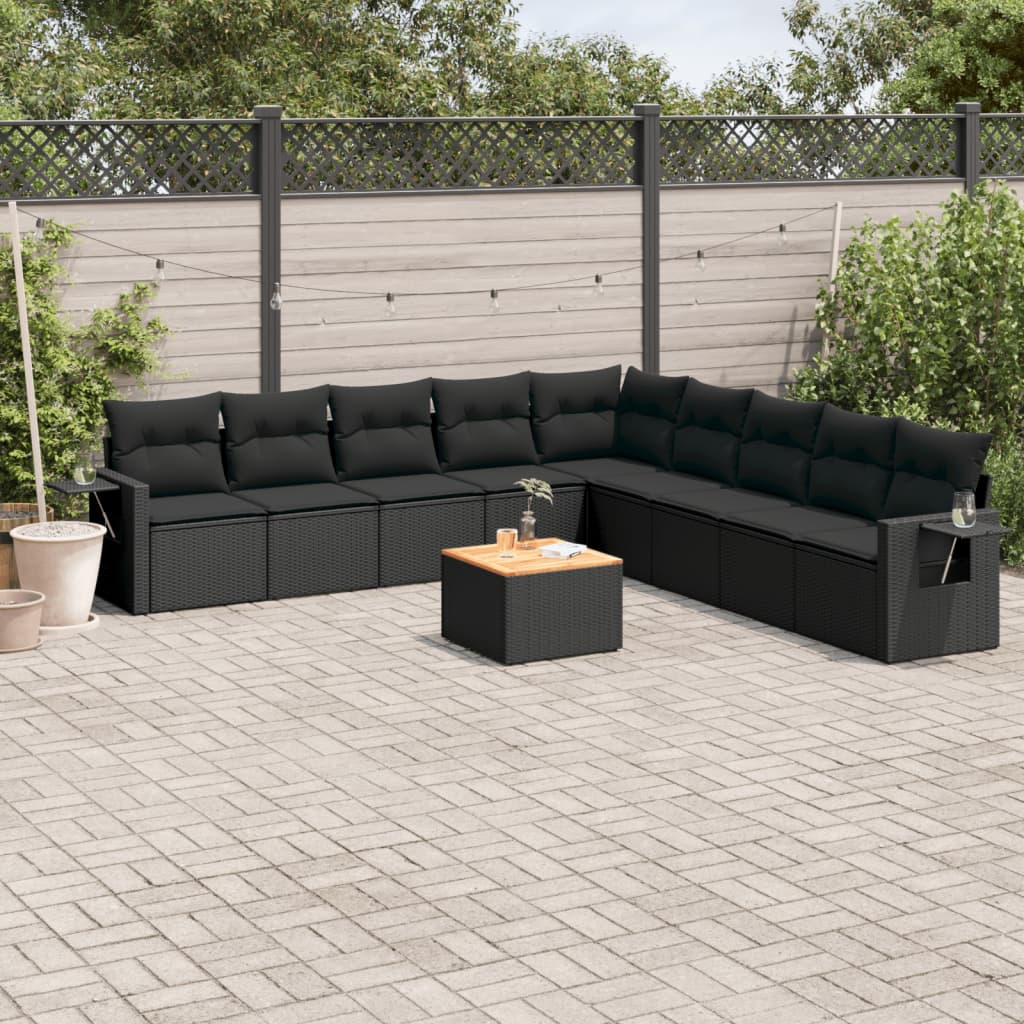 Set Divani da Giardino 10pz con Cuscini in Polyrattan Nero - homemem39