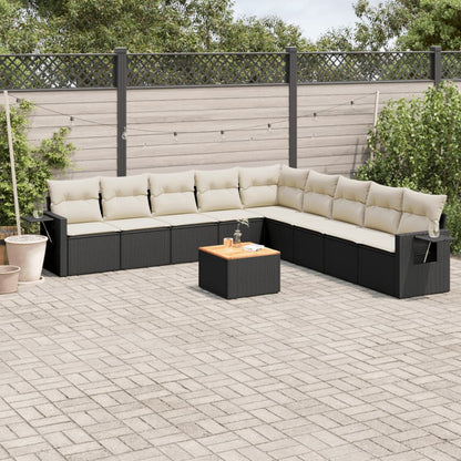 Set Divani da Giardino 10pz con Cuscini in Polyrattan Nero - homemem39