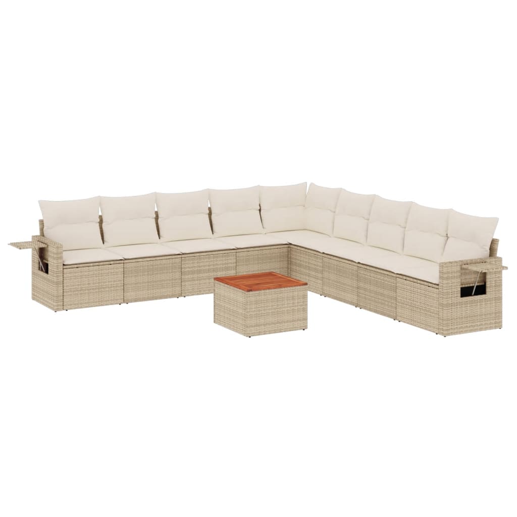 Set Divano da Giardino 10 pz con Cuscini Beige in Polyrattan - homemem39