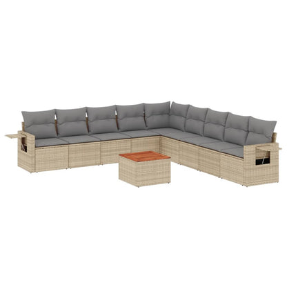 Set Divano da Giardino 10 pz con Cuscini Beige in Polyrattan - homemem39