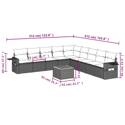 Set Divano da Giardino 10 pz con Cuscini Grigio in Polyrattan - homemem39