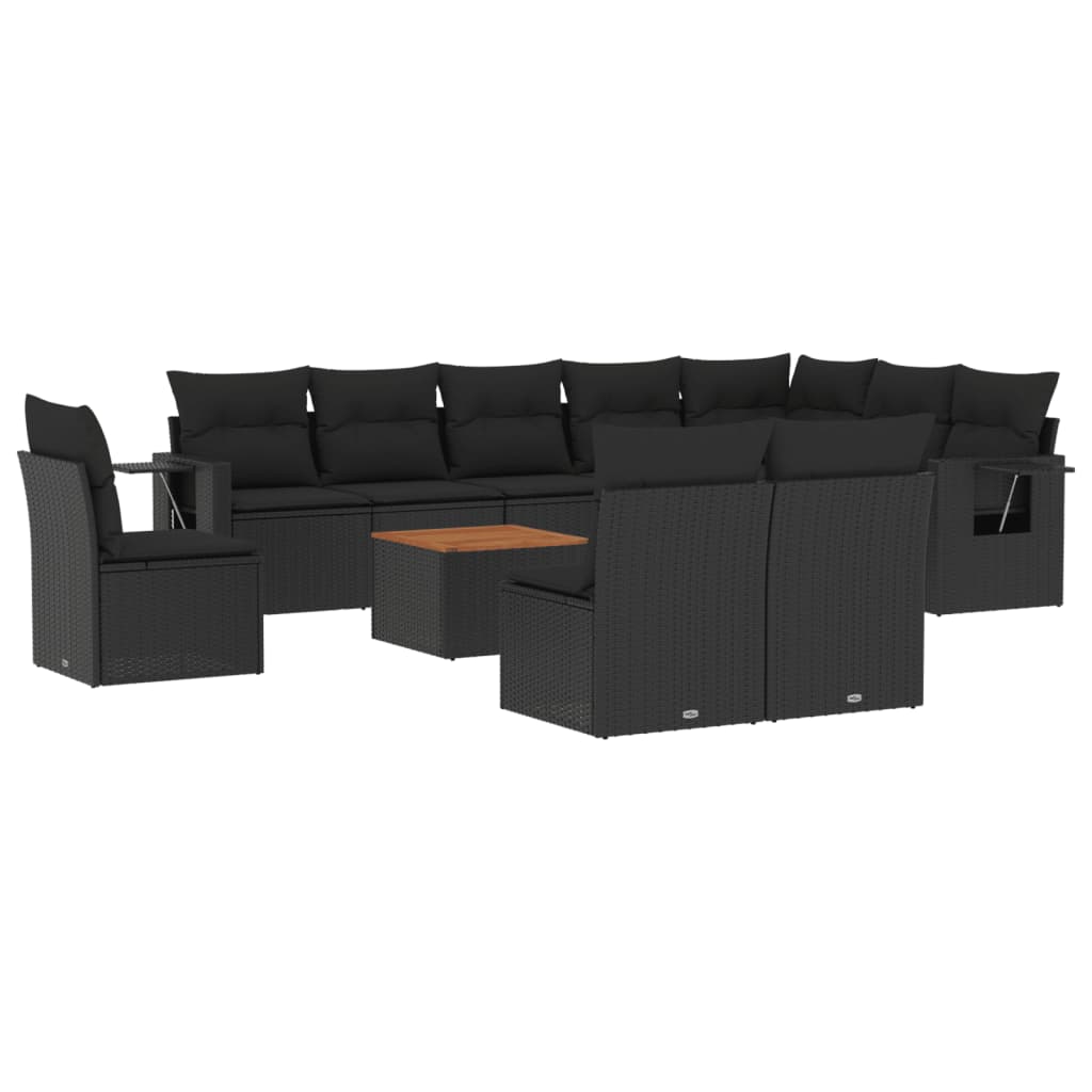 Set Divani da Giardino 11 pz con Cuscini in Polyrattan Nero - homemem39