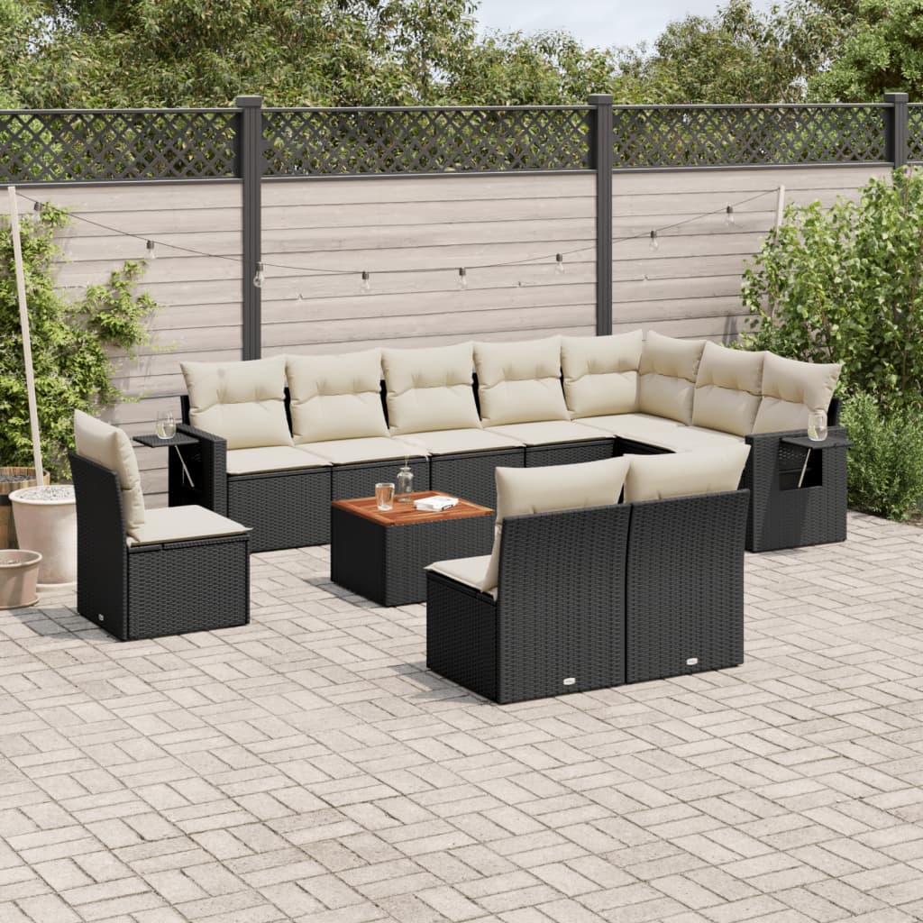 Set Divani da Giardino 11 pz con Cuscini in Polyrattan Nero - homemem39