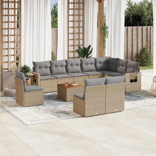 Set Divani da Giardino 11 pz con Cuscini Beige in Polyrattan - homemem39